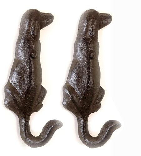 Annastore 2-tlg. Set Garderobenhaken aus Gusseisen H 14 cm - Haken Hunde aus Gusseisen - Kleiderhaken aus Gusseisen - Wandhaken Hund Farbe 2 x Hunde - H 14 cm