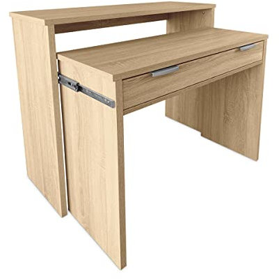 mattfy - Mesa de Escritorio Totalmente Extensible, Mesas para Ordenador, Color Cambria, Práctica y Funcional, Medidas: 90 cm (Ancho) x 33/64 cm (Fondo) x 73/86,5 cm (Alto)