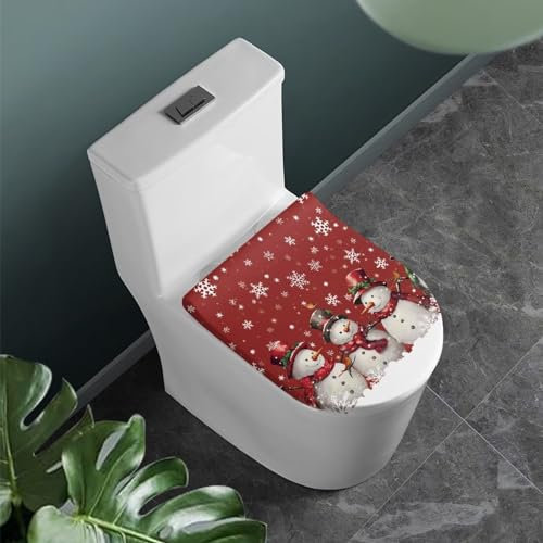 COEQINE Rote Weihnachten WC Deckel Abdeckung Sets Für Badezimmer, Schneemann Drucken Tilet Deckel Sitzbezug Einzelbezug für Wohnkultur