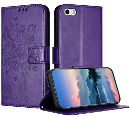 JayModCase Case Compatible with iPhone SE 2016 / iPhone 5/ 5S, PU Leather Flip Folio Wallet Case with Card Holder Kickstand Magnetic Closure cover for iPhone SE 2016 - Ink Purple
