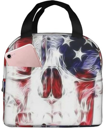 TRESILA Isolierte Lunchtasche für Damen, Kühltasche, Lunchbox, amerikanische Flagge, Totenkopf, wiederverwendbare Lunchtasche, Crossbody, für Männer und Mädchen, Outdoor, Picknick, Arbeit