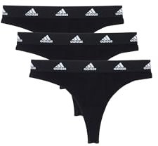 adidas Sportswear Thong Damen Slip String Unterwäsche 3er Pack, Farbe:Black, Bekleidungsgröße:L