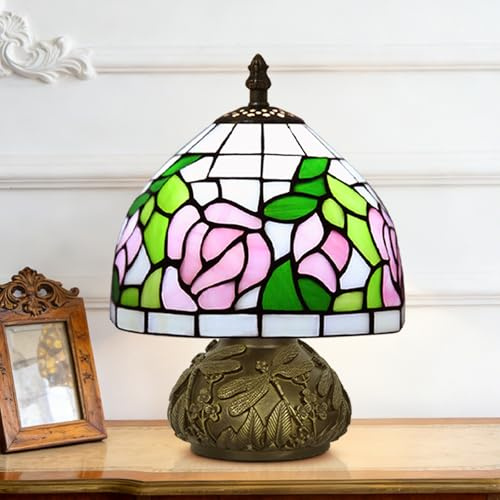 JHuiLap Small Tiffany Table Lamp，8 inch Mushroom Style Stained Glass Lamp