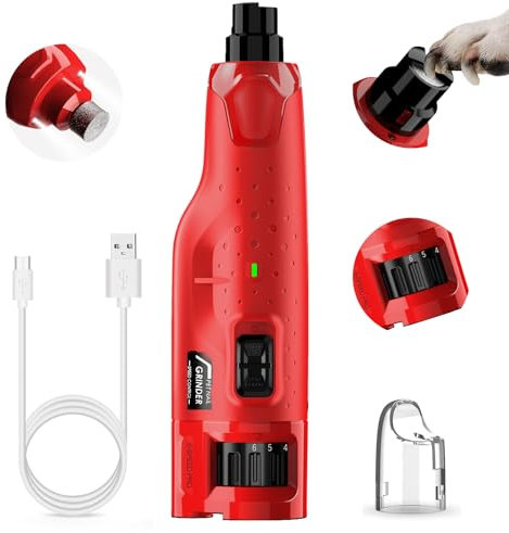Lima Unghie Cani Silenzioso - (45db) Smerigliatrice per Unghie a 6 velocità con 2 luci LED per Cani/Gatti, Tagliaunghie per Cani Elettrico Ricaricabile a 3 Porte con Cappuccio Antipolvere