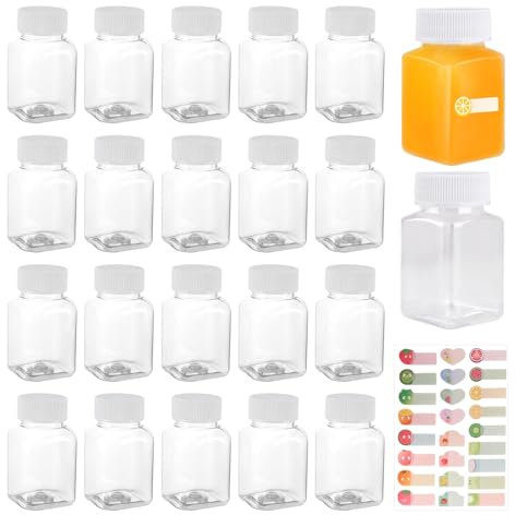 SJDOFU Flaschen mit Deckel, 20 Stück Kleine Wiederverwendbare Auslaufsichere zum Befüllen, Auslaufsicher Flasche für Säfte Wasser Smoothies Getränken Ingwer Shot(Weiß)
