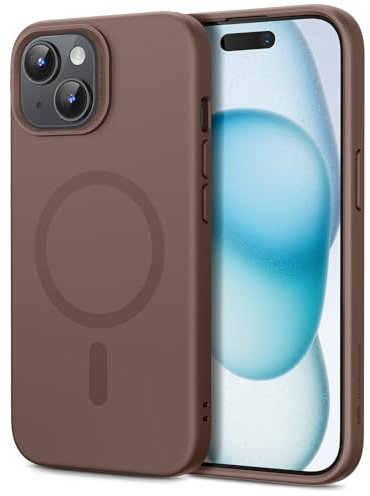ESR für iPhone 15 Hülle, Kompatibel mit MagSafe, Unterstützt Magnetisches Laden, Dünne für iPhone 15 Handyhülle Case aus Flüssigem Silikon, Stoßdämpfendes Display - und Kameraschutz, Braun