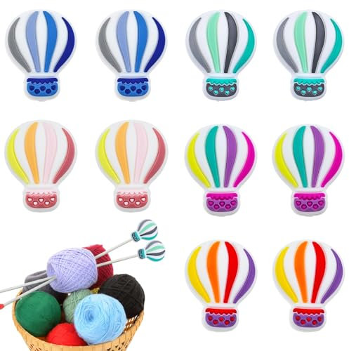 10 Pack Colorful Hot Air Balloon Knitting Needle Stoppers Knitting Needles Point Protectors Silicone Needle Point Protectors Knitting Accessories and Supplies Knitting Tools