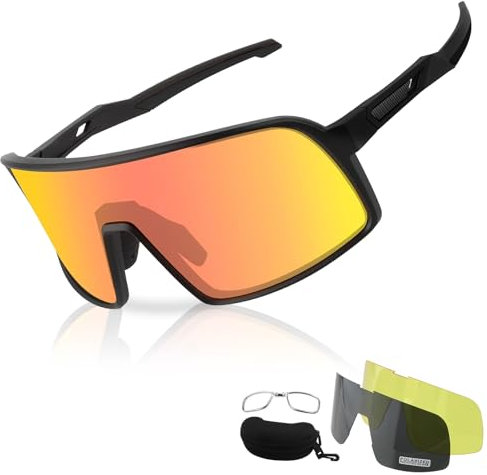 ToopMount Polarisierte Fahrradbrille, UV400 Sport Sonnenbrille mit TR90 Rahmen 3 Gläsern für Männer Frauen Baseball Wandern (Schwarze Rahmen - VollRand)