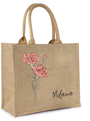 lorajewel Personalisierter Jutetasche mit Namen Initial Damen Einkaufstaschen Personalisierte Geschenktaschen Tragetaschen Geschenke zum Geburtstag Weihnachten (A)