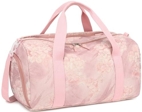 Reisetasche für Fitnessstudio, Sport, Damen, Mädchen, Workout, Reisetasche, Wochenendtasche, mit Schuhfach und Nassfach, B-Blumenmuster, Rosa, L, Reisetasche