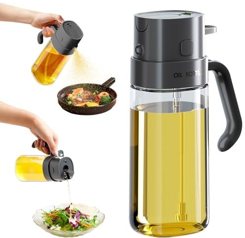 Dispensador de aceite para cocina, botella dispensadora de aceite de oliva 2 en 1 para cocina, botella de aceite de vidrio de 550 ml, pulverizador de aceite de grado alimenticio para freidora de aire,