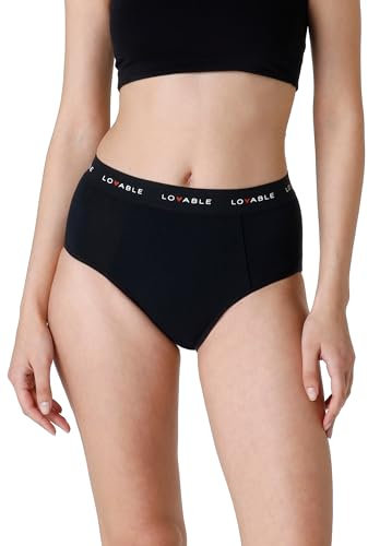 LOVABLE Damen Alto Da Ciclo Mestruale Flusso Abbondante Period Panties Slip, Schwarz+Logo, L