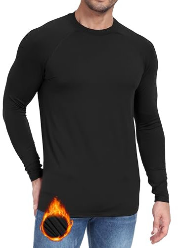 Djtnzdm Thermounterwäsche für Herren Winter Thermo Unterhemd Langarm Sport Pullover Männer Gefüttert Skiunterwäsche Thermoshirt Warm Laufshirt Schwarz XL