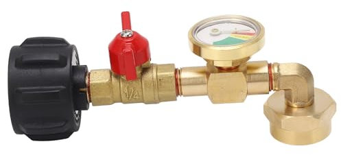 Tank Gauge, Fuel Keg Refillable Kit Refill Adapter with Pressure Gauge and On Off Control Valve Gas Elbow Adapter for 1LB Tank 1‑20LBS QCC1 Cylinder