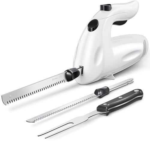 Yabano Elektromesser Küche Elektrisches Messer für Fleisch Küchenmesser Elektrisch für Brot, nutzbare Klingenlänge 15 cm, Edelstahl-Messerklingenpaare mit feiner und grober Zahnung