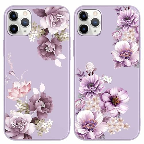 Yoedge 2 Stück Blume HandyHülle für iPhone 11 Pro Max Hülle 6,5, Schutzhülle für iPhone 11 Pro Max Case 3D Lila Blumen Muster Design Aesthetic Mädchen Frauen Geschenk Weich Silikon Stoßfest Cover