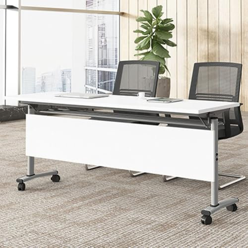 Klappbare Konferenztische, Schulungstische Mit Stauraum Und Feststellbaren Rollen, Mobiler Schulungstisch Mit Klappplatte Für Schulungsräume,Weiß,55x23in