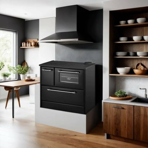 Cucina a legna Dteodoran, Fornello a legna, Stufa da cucina tradizionale, Cucina vintage, Made in Italy, 87x51 h79 cm, Nero