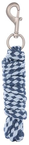 Merauno® Führstrick für Pferd - Anbindestrick in verschiedenen stylischen Designs, Führleine, Anbindeseil Pony, Esel, Ziege lang Strick mit Karabinerhaken (Hellblau Grau)