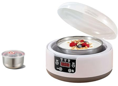 Yaourtière automatique de 1,2 L, minuterie et contrôle constant de la température, récipient intérieur en acier inoxydable avec 5 bocaux en verre pour yaourt grec, végétalien ou aromatisé maison,