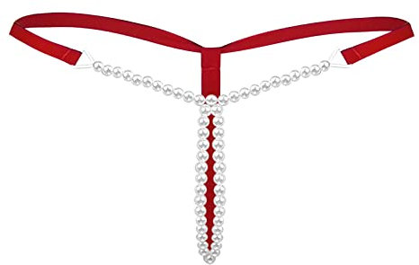 Mutande Strane Slip Rosso Donna Mutanda+Mestruale Biancheria Intima a Vita Bassa Perizoma da Donna Sexy con Perline e Perizoma Completino Donna Rosso Donna Cotone Slip (Red, One Size)