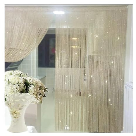 Skdvy Fadenvorhang Fadengardine 2 mx 1 m dekorative glitzernde Türschnur, Vorhang, Wandpaneel, Fransen, Fenster, Raumteiler, Rollo, USO apto para Türen, Fenster, Raumdekoration(Gold)