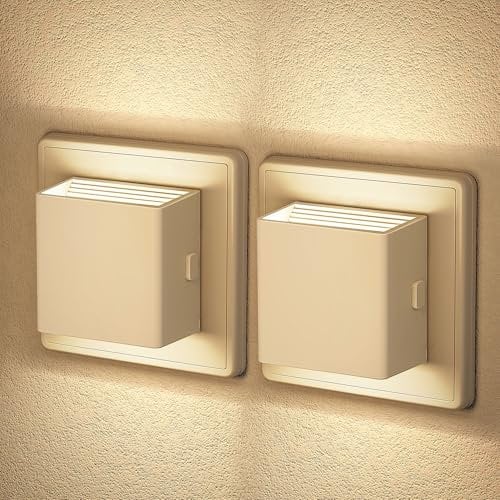 Emeritpro Nachtlicht Steckdose 2 Stück LED Nachtlicht mit Dämmerungssensor Steckdosenlicht Untere und Obere Beleuchtung Einstellbare Helligkeit für Schlafzimmer, Flur, Treppe, Küche, 3000K Warmweißes