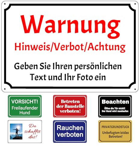 Personalisierbare Warnschilder aus Aluminium, Metallschild in verschiedenen Designs, 20x15 / 30x20 / 40x30 cm