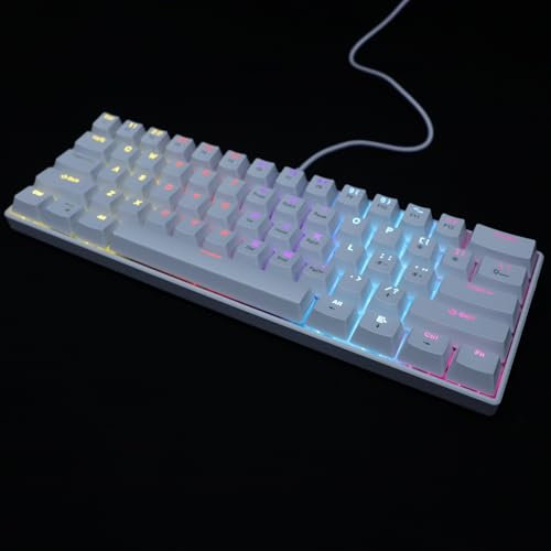 SECFOU Teclado Mecánico Compacto Retroiluminado USB para Pc y Laptop Teclado Ergonómico Portátil con Teclas y Diseño Iluminado Blanco para Gamers y Uso Diario