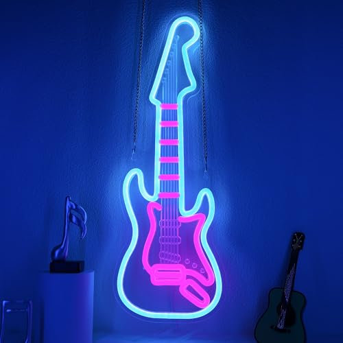 CoolGift Mart Electric Guitar Neon Light, Dimmable LED Guitar Neon Wall Sign USB Powered, Decorations for Bedroom Living Room Man Cave Music Studio, Gift for Guitar Players Guitarists Music Lovers