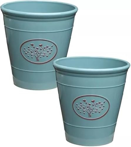 Fyne-Finds Plastic Olive Saga Green Planter 30cm,12inch Round Indoor Outdoor 14Liters Glossy Garden Plant Pot Tree with Love Heart Design Frostproof Weatherproof (2)