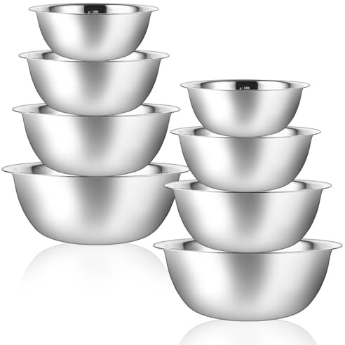 STARVAST 8 Pcs Edelstahl Schüssel, 2 er-Set Größen Edelstahlschüssel 0.9 L/ 1.6 L/ 2.05 L/ 2.6 L Rührschüssel Edelstahl, Spülmaschinenfest Salatschüsseln, Snackschalen Und Schüsseln