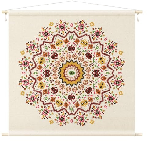 micasia Wandteppich Spirituell Stoffbild inkl. Holzstäbe & Seile Wanddeko - Made in Germany - Mandala Orientalisch bunt Wohnzimmer Schlafzimmer Wandbehang 1047 (90x90cm)