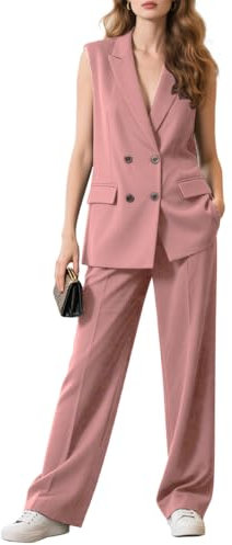 Botong 2 pezzi senza maniche Blazer Pantaloni Abiti per le Donne Doppio Petto Business Outfits Set Donne Dressy Gilet Pantaloni Set, Rosa polvere, M