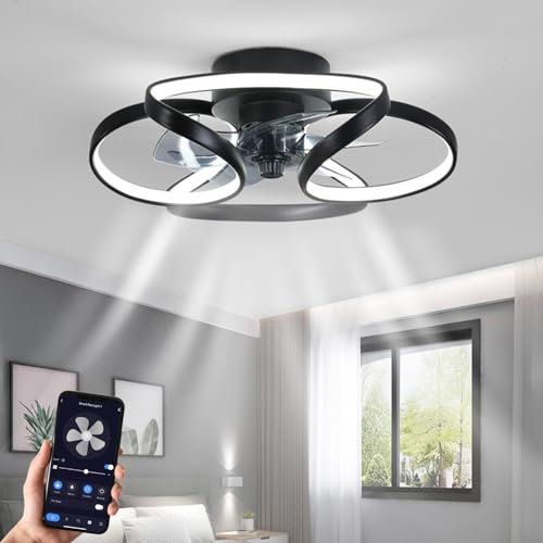 Deckenventilator mit Licht und Fernbedienung | APP control | 6 Windigkeiten + Timer | Dimmbar + 3 Farbtemperaturen | Energiesparender DC Motor, ventilator mit Beleuchtung für Schlafzimmer, Wohnzimmer
