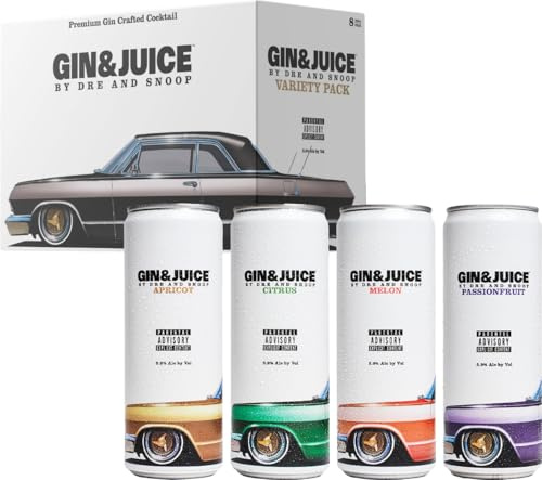 GIN & JUICE By Dre and Snoop VARIETY PACK | 8 x 250ml Cans | Premium Gin, Sparkling Water & Real Fruit Juice | 5.9% ABV | All Natural Flavours | Pre-Mixed & Ready To Drink Cocktail Cans | Low Sugar