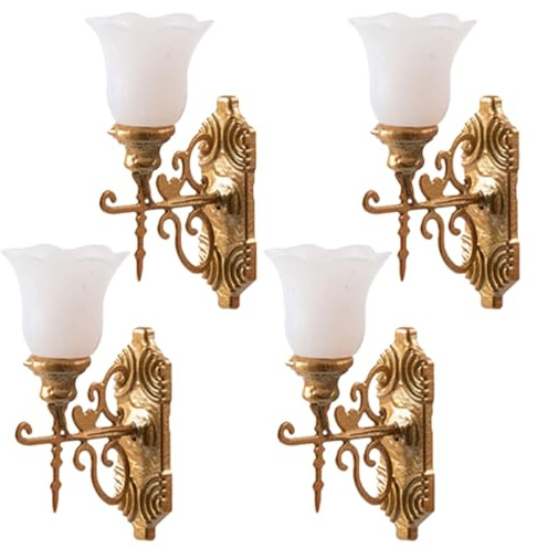 OFFIGAM 4 Stück Teiliges Miniatur Wandlampen Weißes LED Licht Miniaturhaus Dekoration Sandtisch Landschaftsbeleuchtung Simulation Mini Wandlampe Für Puppenhaus