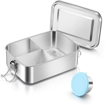 Onader Lunch Box 850ML, Stainless Steel Bento Lunchbox with Sauce Pot and 1pc Removable Compartment, Leak-Proof Salad Food Storage Container for Kids & Adults, Sturdy & Dishwasher Safe