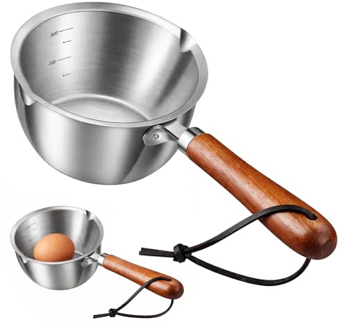 Milk Pan, Stainless Steel Small Saucepan, Chocolate Melting Pot with Wooden Handle, Small Milk Pan, for Making Sauces Reheating Soup Heating Milk Mini Oil Drizzling