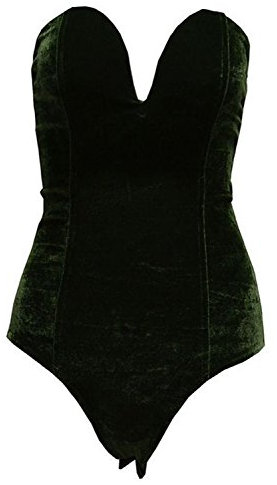 Choies Damen Body aus Samt mit tiefem Ausschnitt, trägerlos, Kreuzrücken, Burgunderrot/Schwarz - Grün - Small