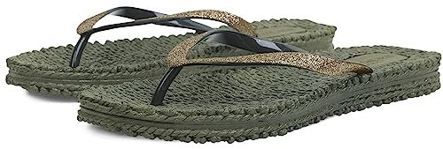 Ilse Jacobsen HORNBÆK | Cheerful01 | Damen Flip Flops mit Glitter | Dänische Design | Sommer Strand Zehentrenner | ARMY | 42 EU