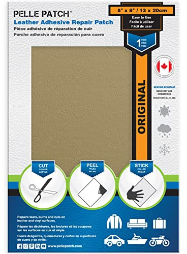 Pelle Patch - Lederreparatur Kunstleder Flicken - Lederreparaturset beige - In 25 Farben erhältlich - Original 13cm x 20cm - Beige-Gelb