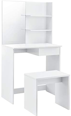 [en.casa] Schminktisch mit Spiegel und Hocker Frisierkommode Frisiertisch Kosmetik Kosmetiktisch Weiß