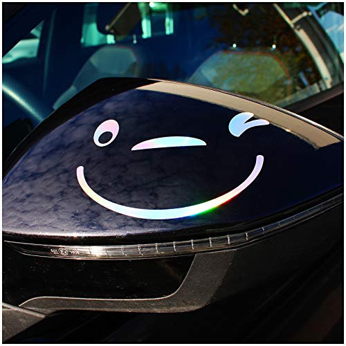 Finest Folia Smile Gesicht Aufkleber 2er Set für Außenspiegel Auto Autoaufkleber für Spiegel (K041 Hologramm)