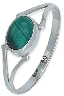 mantraroma Ring Silber 925 Damen Malachit Edelstein grün schlicht modern