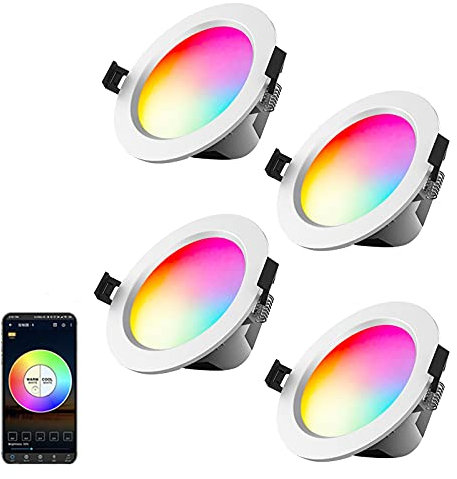 4er Set led Einbaustrahler 230v 9W, Bluetooth Einbauleuchte Deckenspots Einbauspots dimmbar, APP Steuerbar, warmweiß, kaltweiß, RGB, für Bad, Küche, Keller, Flur, Schlafzimmer