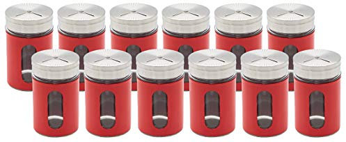 Set Salière Salière Poivrons en verre et acier inoxydable avec couvercle rotatif et fenêtre de vision Verre à épices Pot de stockage (12er Set Rot)