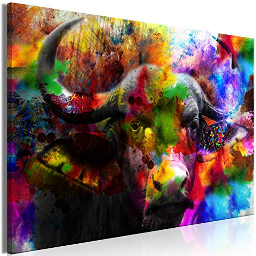 decomonkey Bilder Tiere Abstrakt 120x80 cm 1 Teilig Leinwandbilder Bild auf Leinwand Vlies Wandbild Kunstdruck Wanddeko Wand Wohnzimmer Wanddekoration Deko Stier