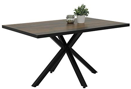 Hela Tische, Esstisch Cleo, Holzwerkstoff melaminbeschichtet, Dekor Oldwood, Vierkant-Metall-Spinnengestell lackiert Schwarz, 140x90x76cm