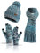 Lot de 3 bonnets, écharpes et gants d'hiver chauds en tricot polaire pour écran tactile - Bonnet et bonnet de ski, bleu lac, taille unique
